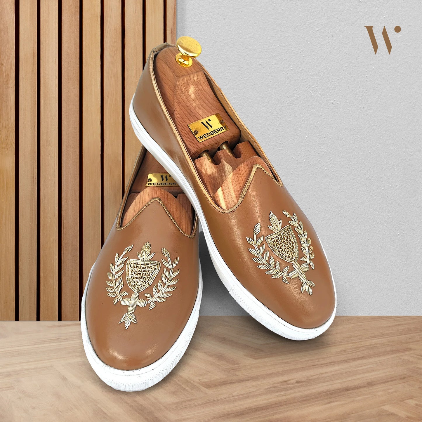 Camel Light Gold Zardozi Handwork Wedding Shoes Ethnic Sneaker for Men