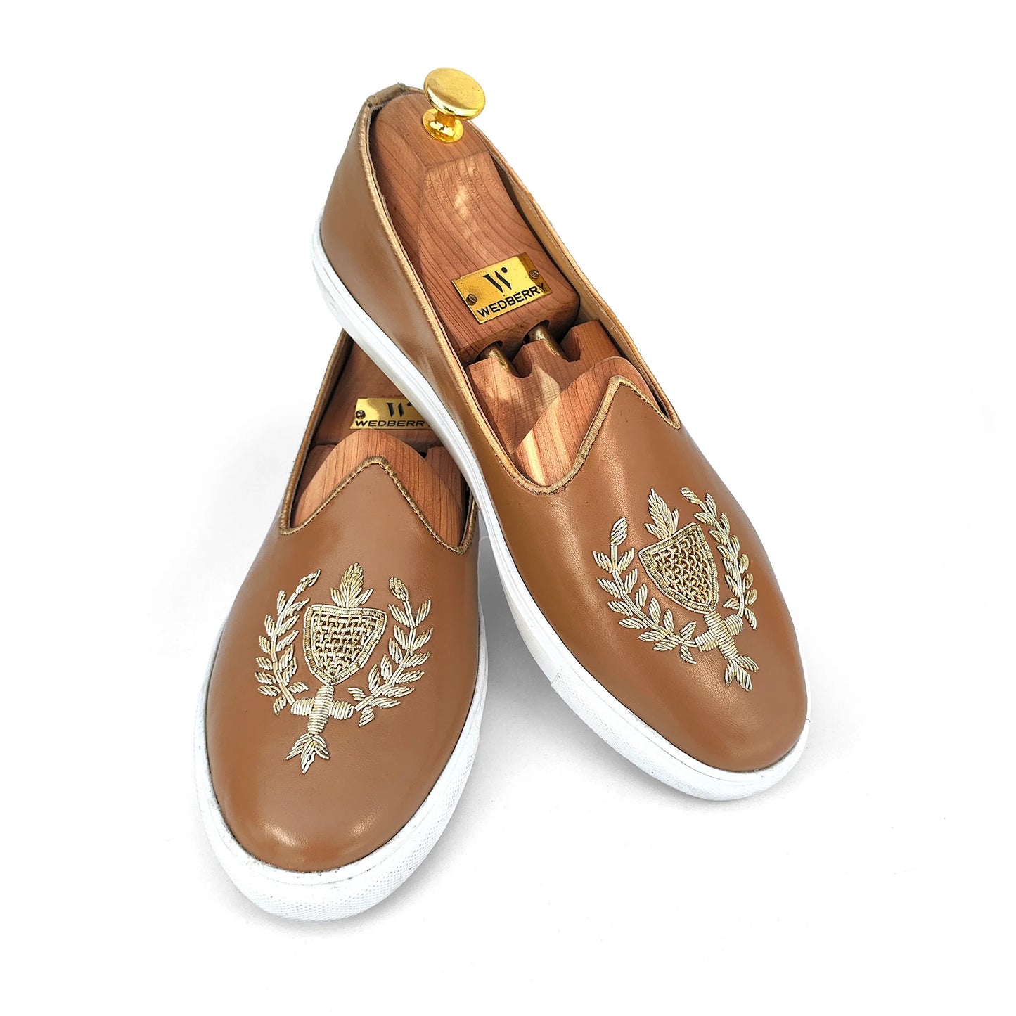 Camel Light Gold Zardozi Handwork Wedding Shoes Ethnic Sneaker for Men