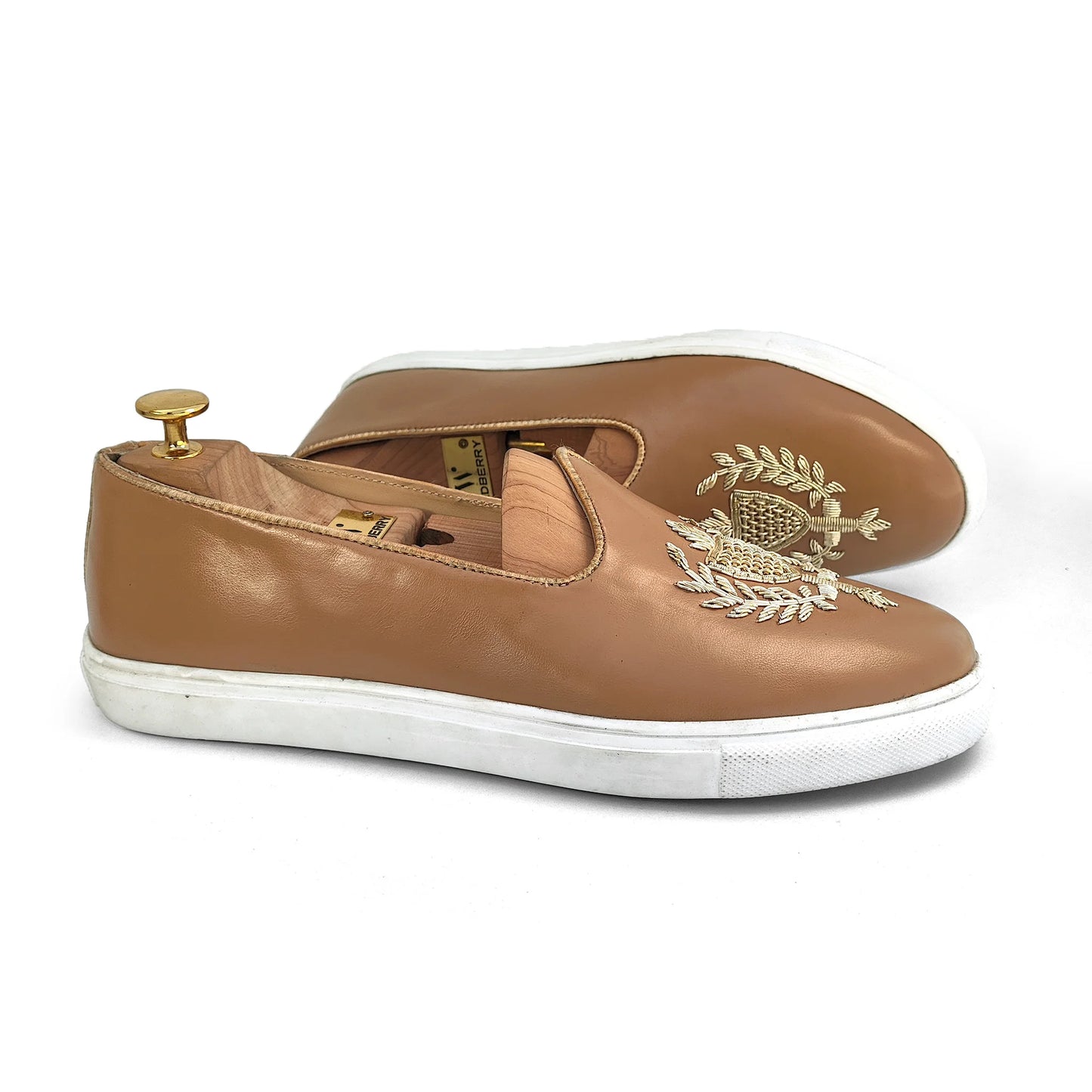 Camel Light Gold Zardozi Handwork Wedding Shoes Ethnic Sneaker for Men