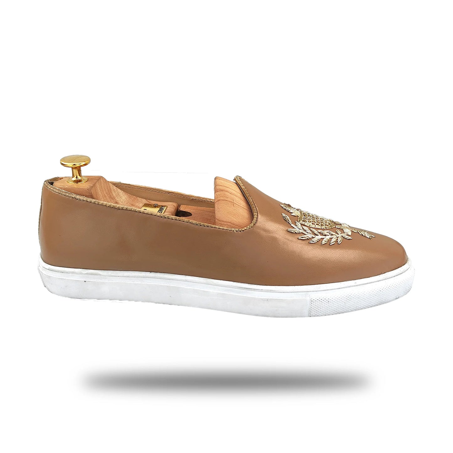 Camel Light Gold Zardozi Handwork Wedding Shoes Ethnic Sneaker for Men