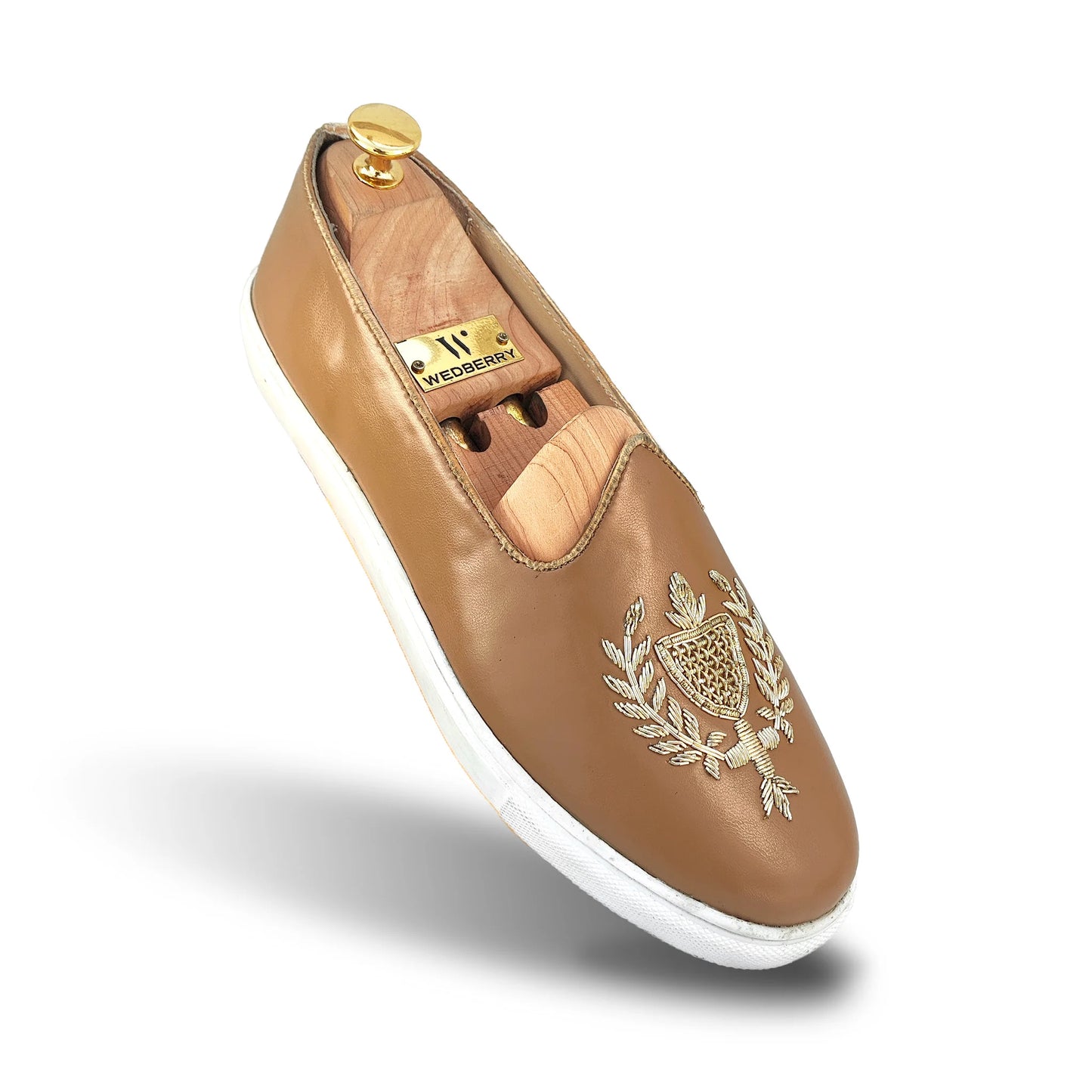 Camel Light Gold Zardozi Handwork Wedding Shoes Ethnic Sneaker for Men