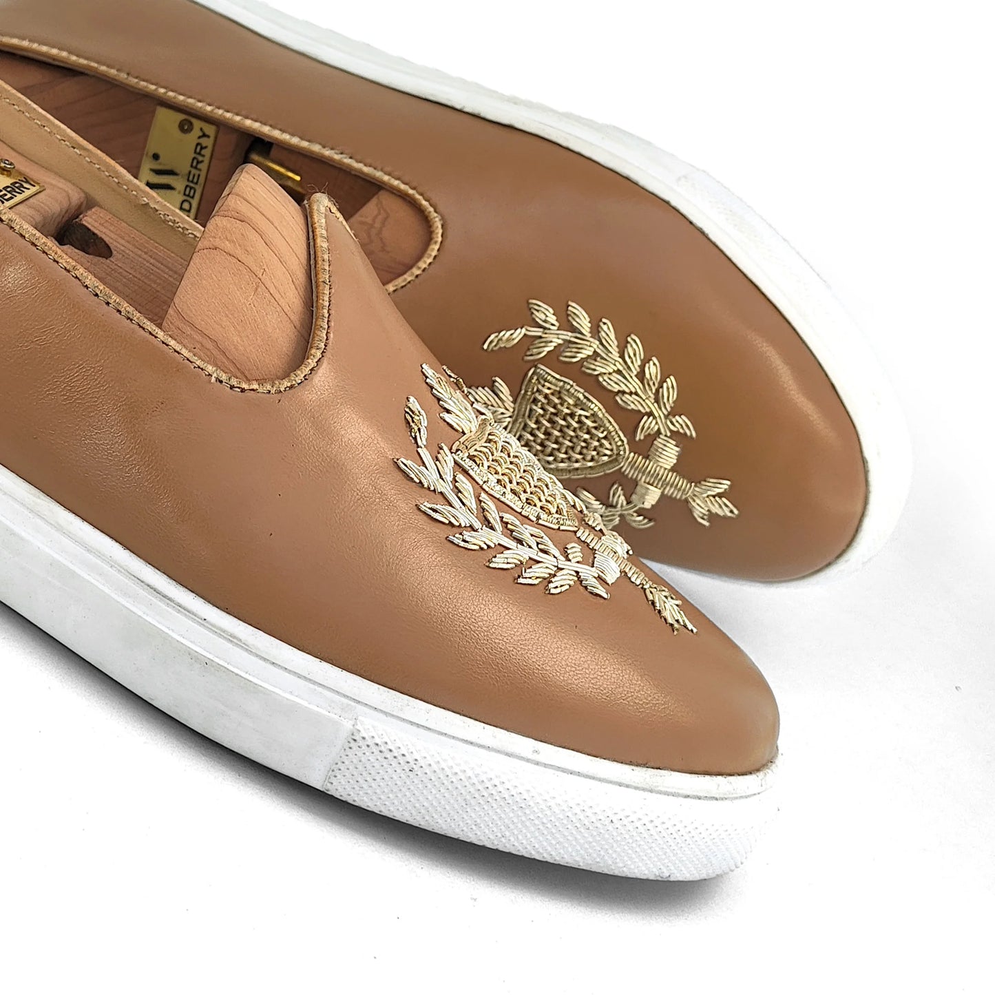 Camel Light Gold Zardozi Handwork Wedding Shoes Ethnic Sneaker for Men