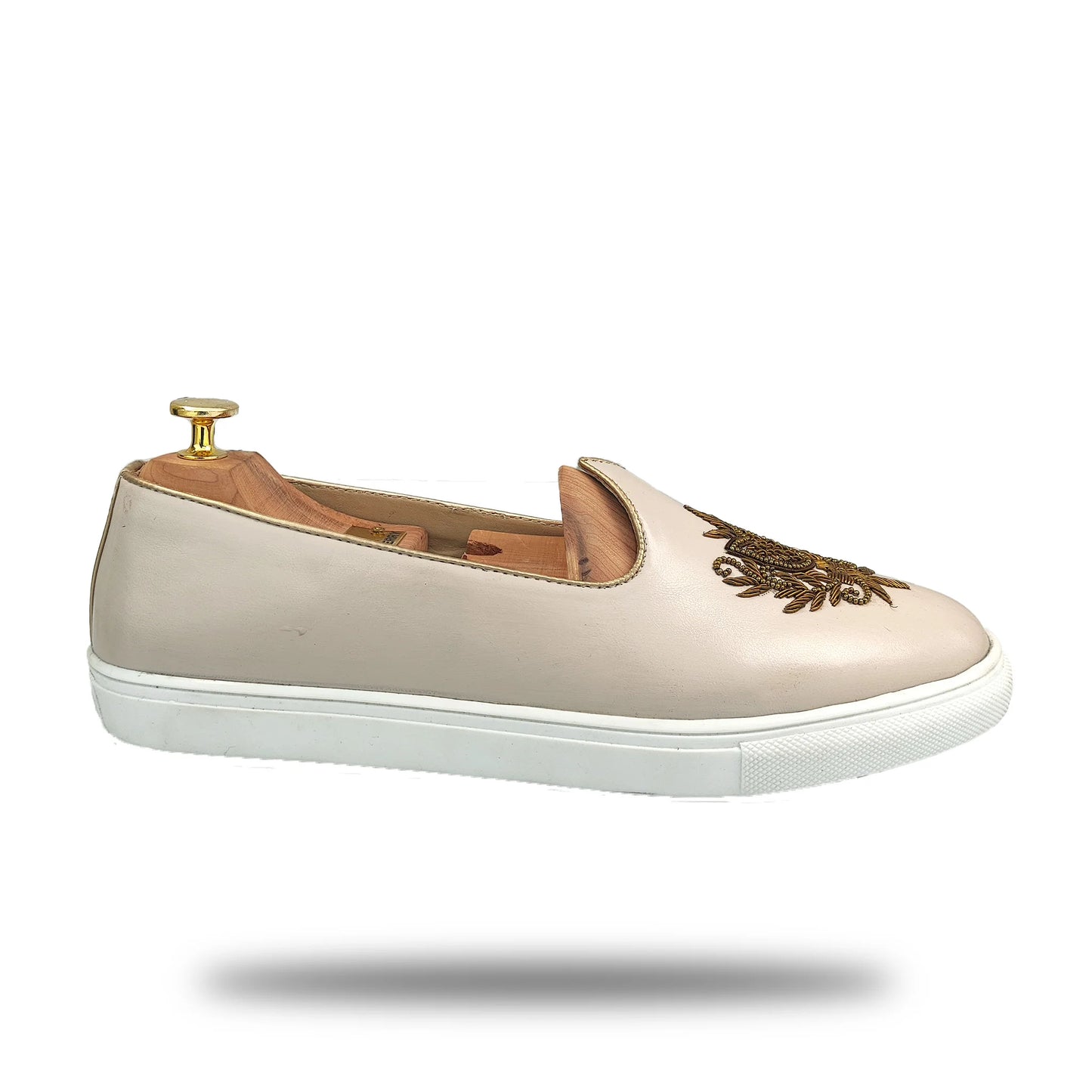 Creme Antique Gold Zardozi Handwork Wedding Shoes Sneaker for Men