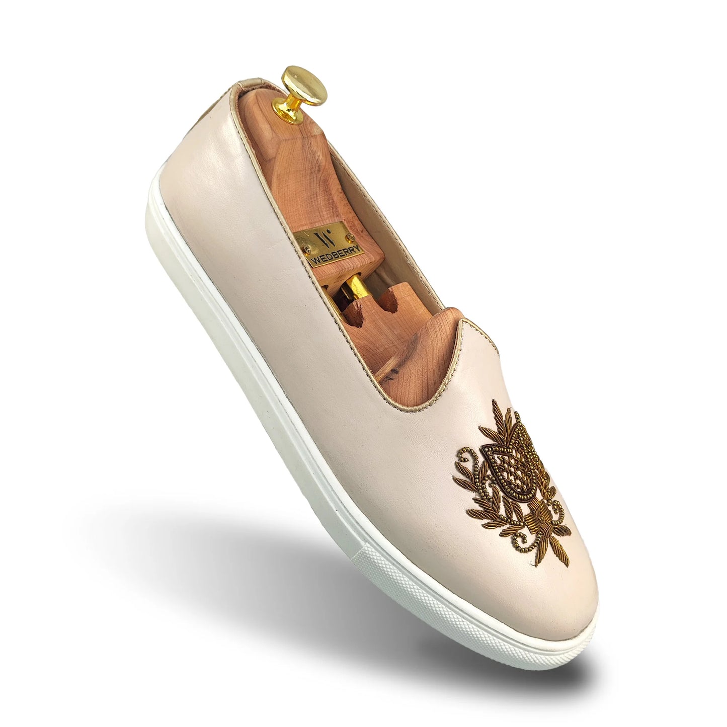 Creme Antique Gold Zardozi Handwork Wedding Shoes Sneaker for Men