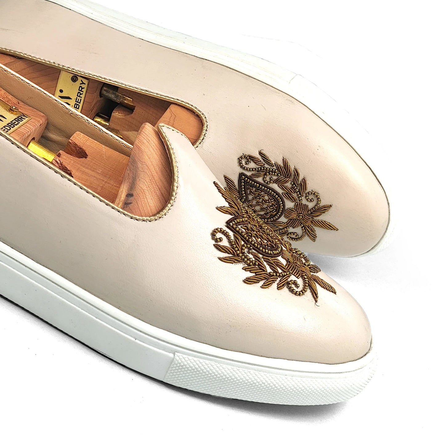 Creme Antique Gold Zardozi Handwork Wedding Shoes Sneaker for Men