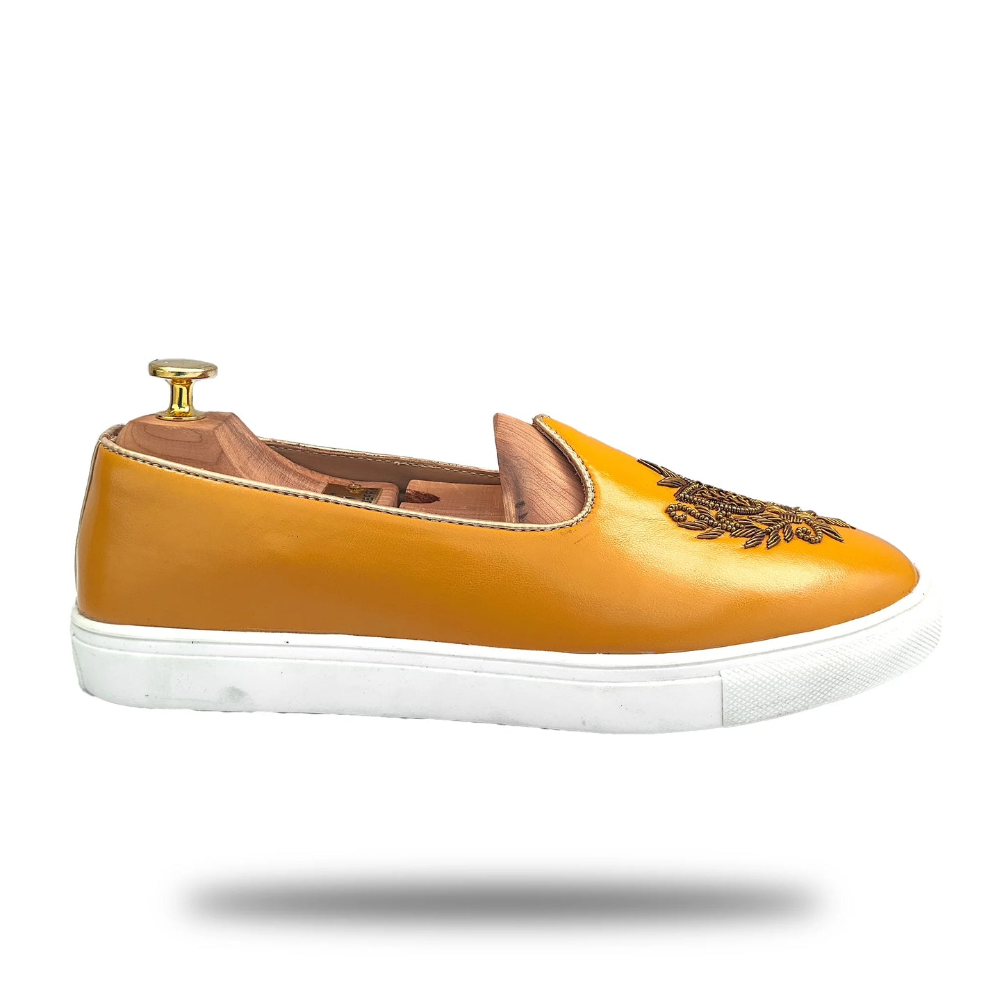 Mustard Yellow Antique Gold Zardozi Handwork Wedding Shoes Sneaker for Men