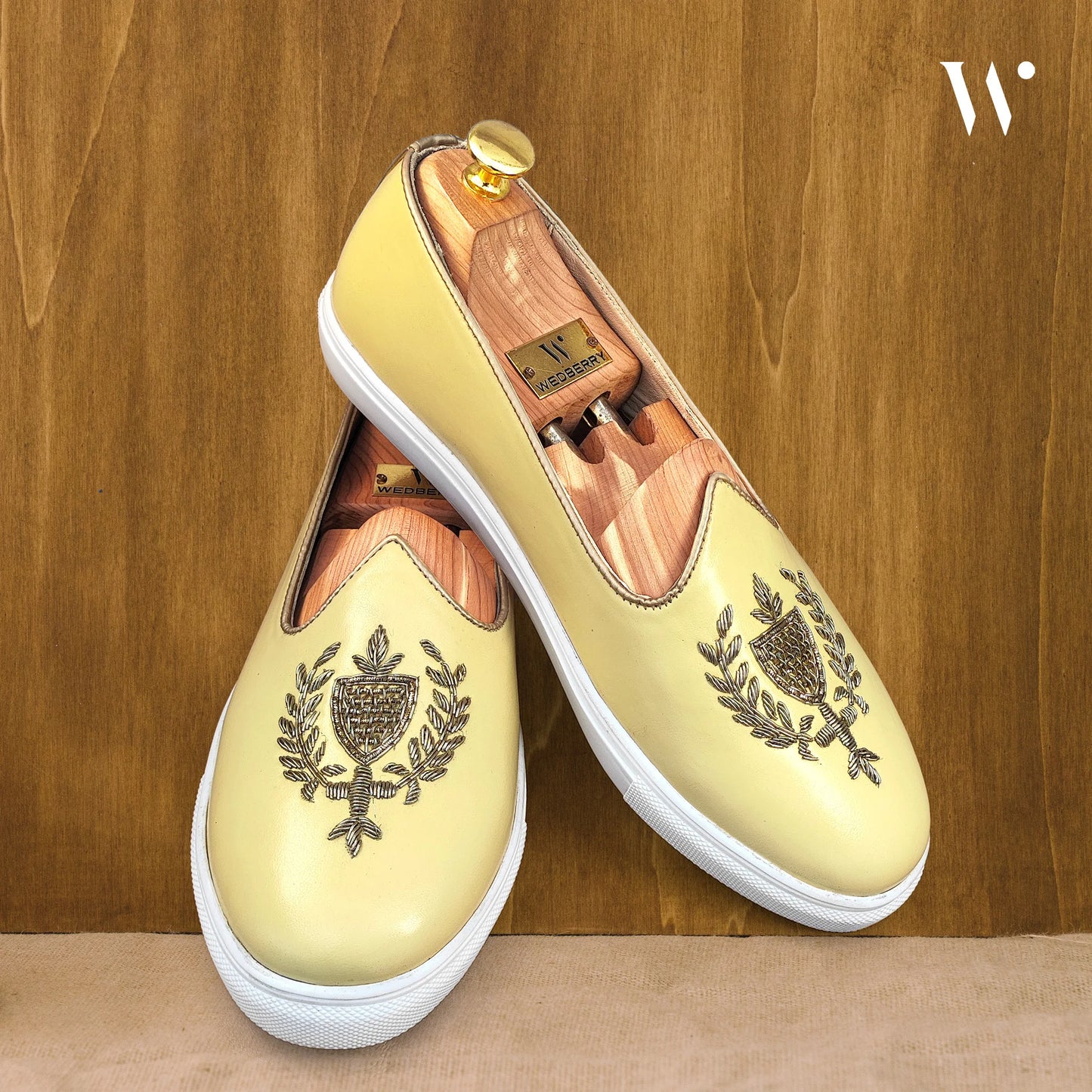 Light Yellow Zardozi Handwork Wedding Sneaker Shoes Ethnic Mojari for Men