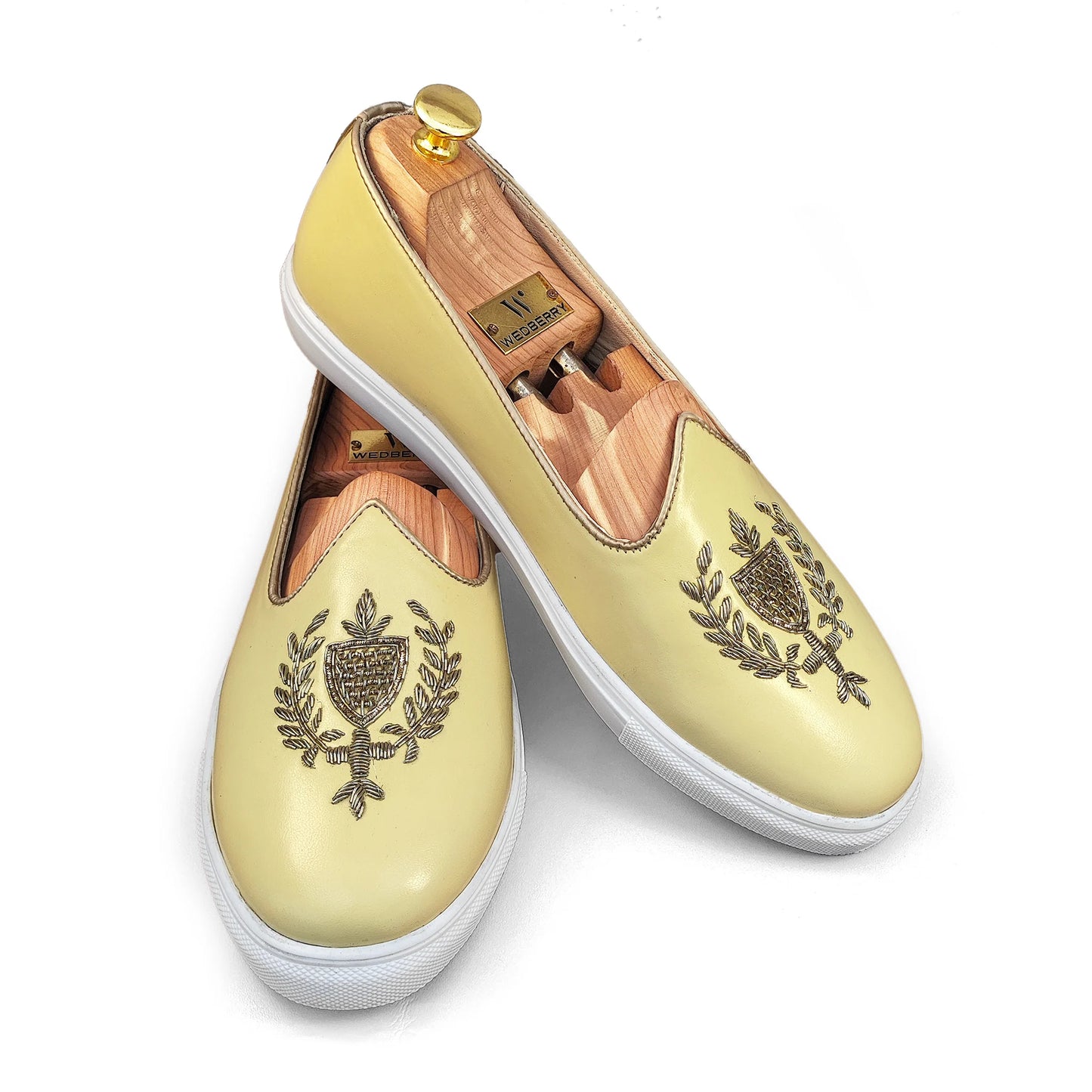 Light Yellow Zardozi Handwork Wedding Sneaker Shoes Ethnic Mojari for Men