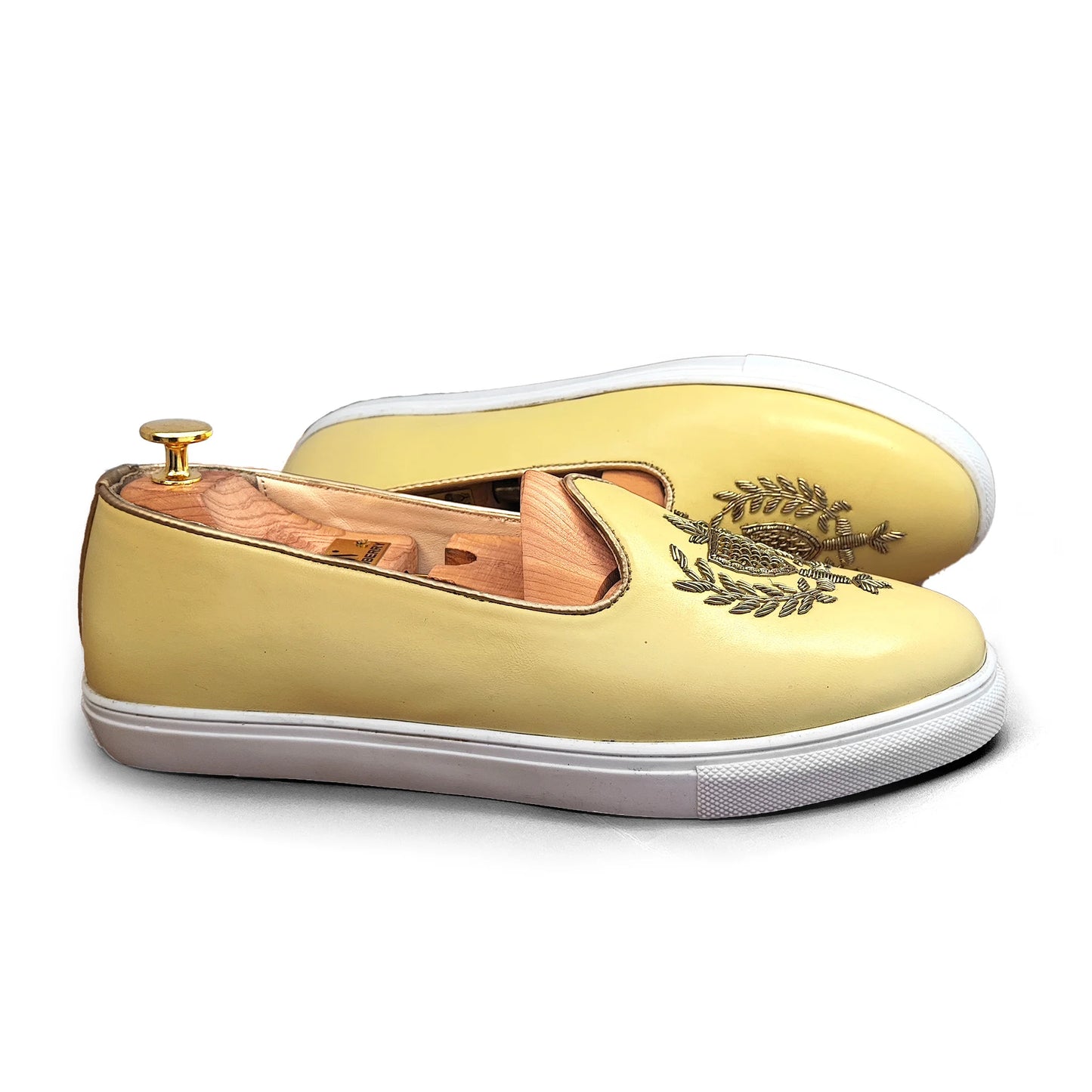 Light Yellow Zardozi Handwork Wedding Sneaker Shoes Ethnic Mojari for Men