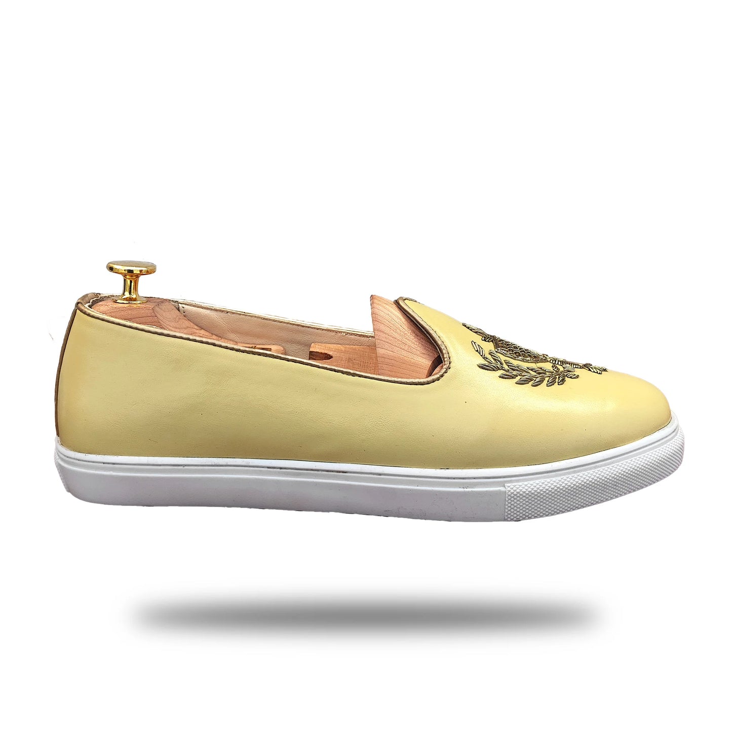 Light Yellow Zardozi Handwork Wedding Sneaker Shoes Ethnic Mojari for Men