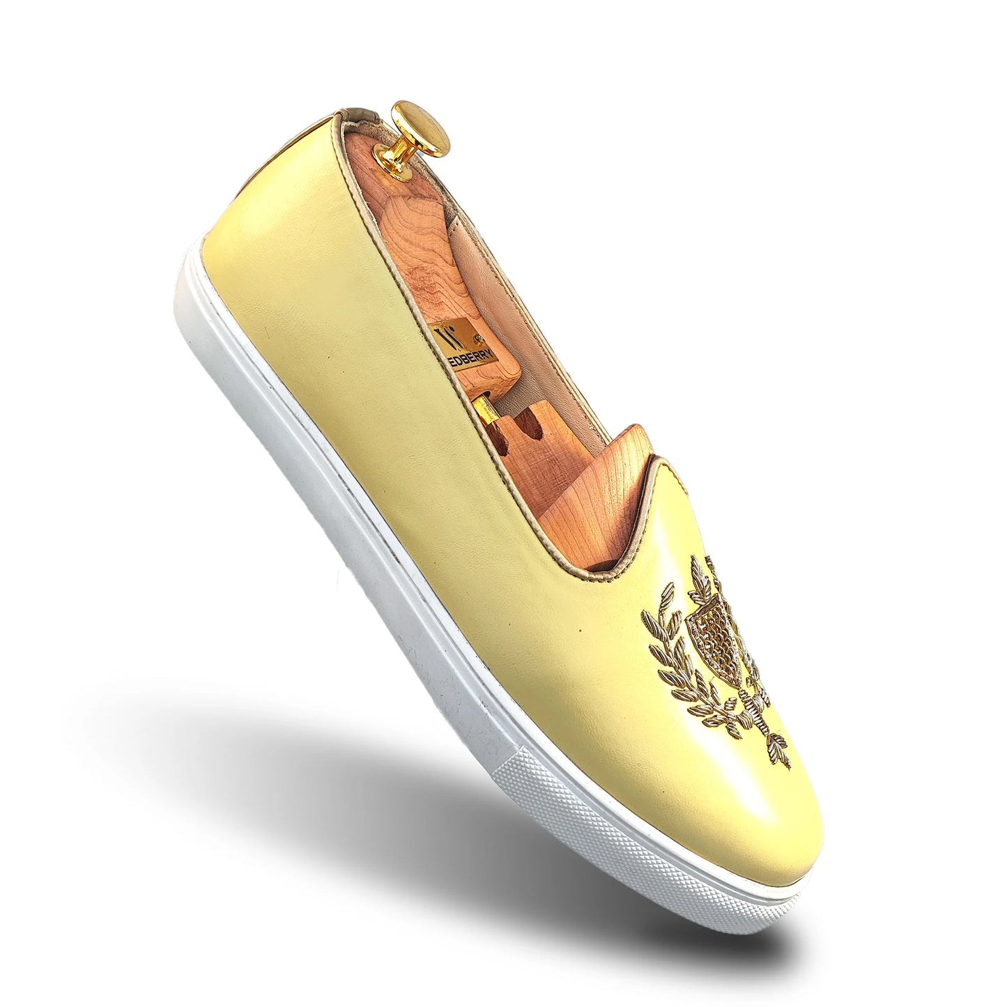 Light Yellow Zardozi Handwork Wedding Sneaker Shoes Ethnic Mojari for Men