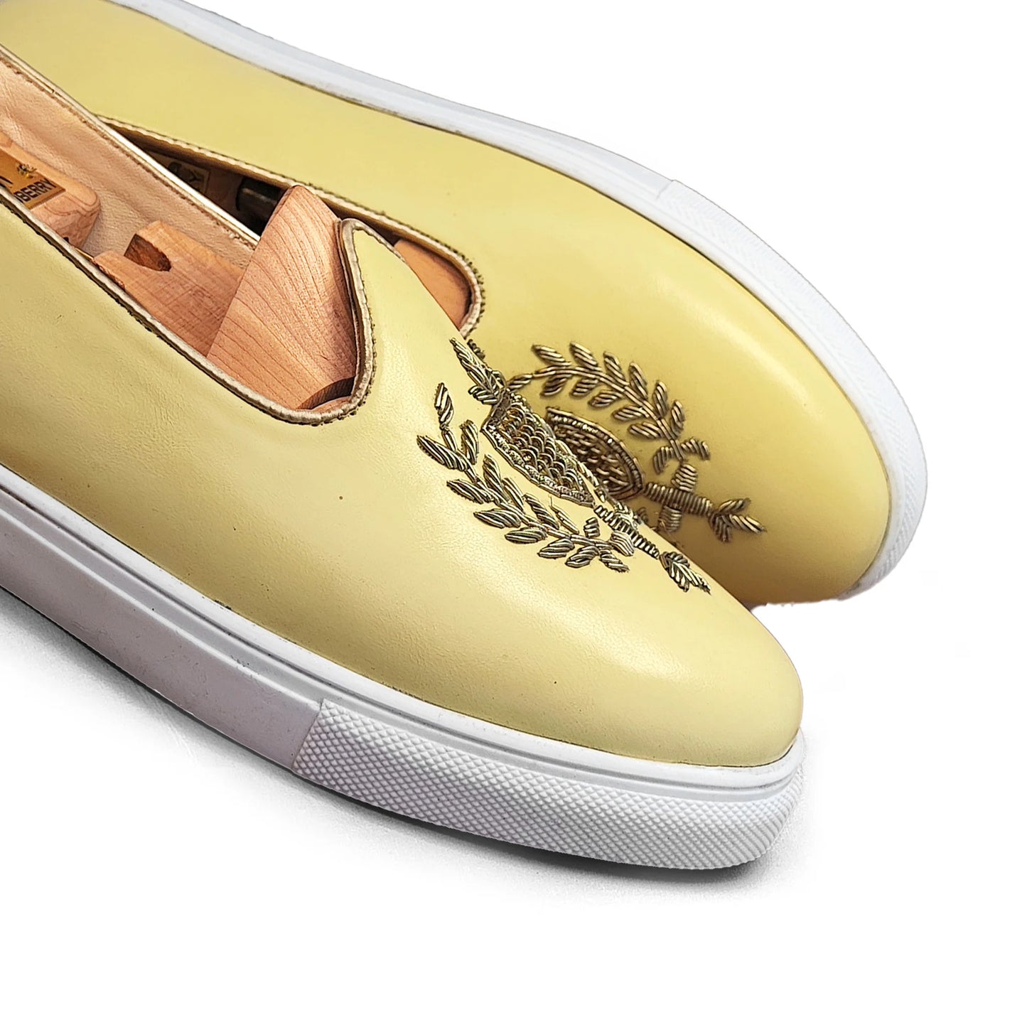 Light Yellow Zardozi Handwork Wedding Sneaker Shoes Ethnic Mojari for Men