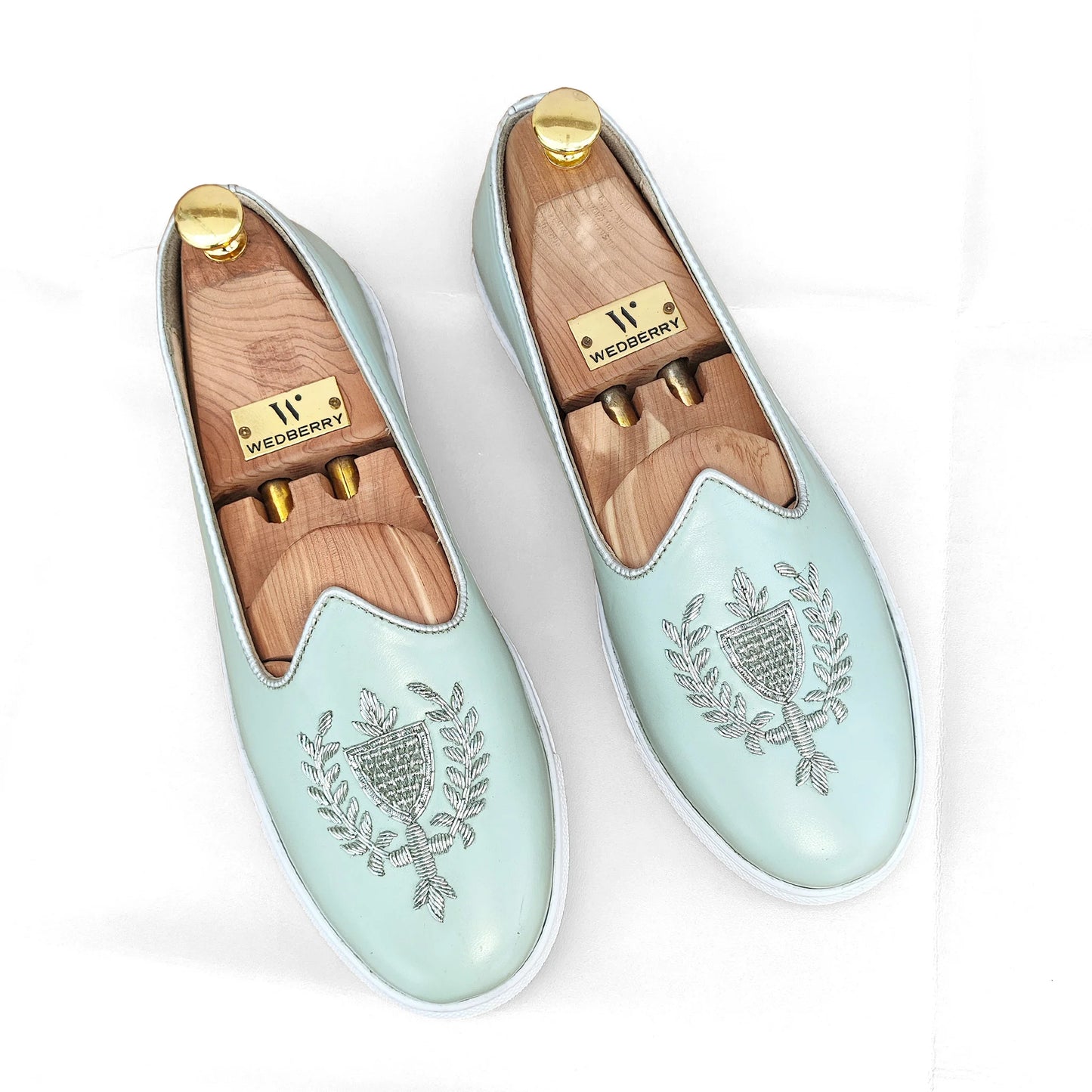 Mint Green Zardozi Handwork Wedding Sneaker Shoes Ethnic Mojari for Men