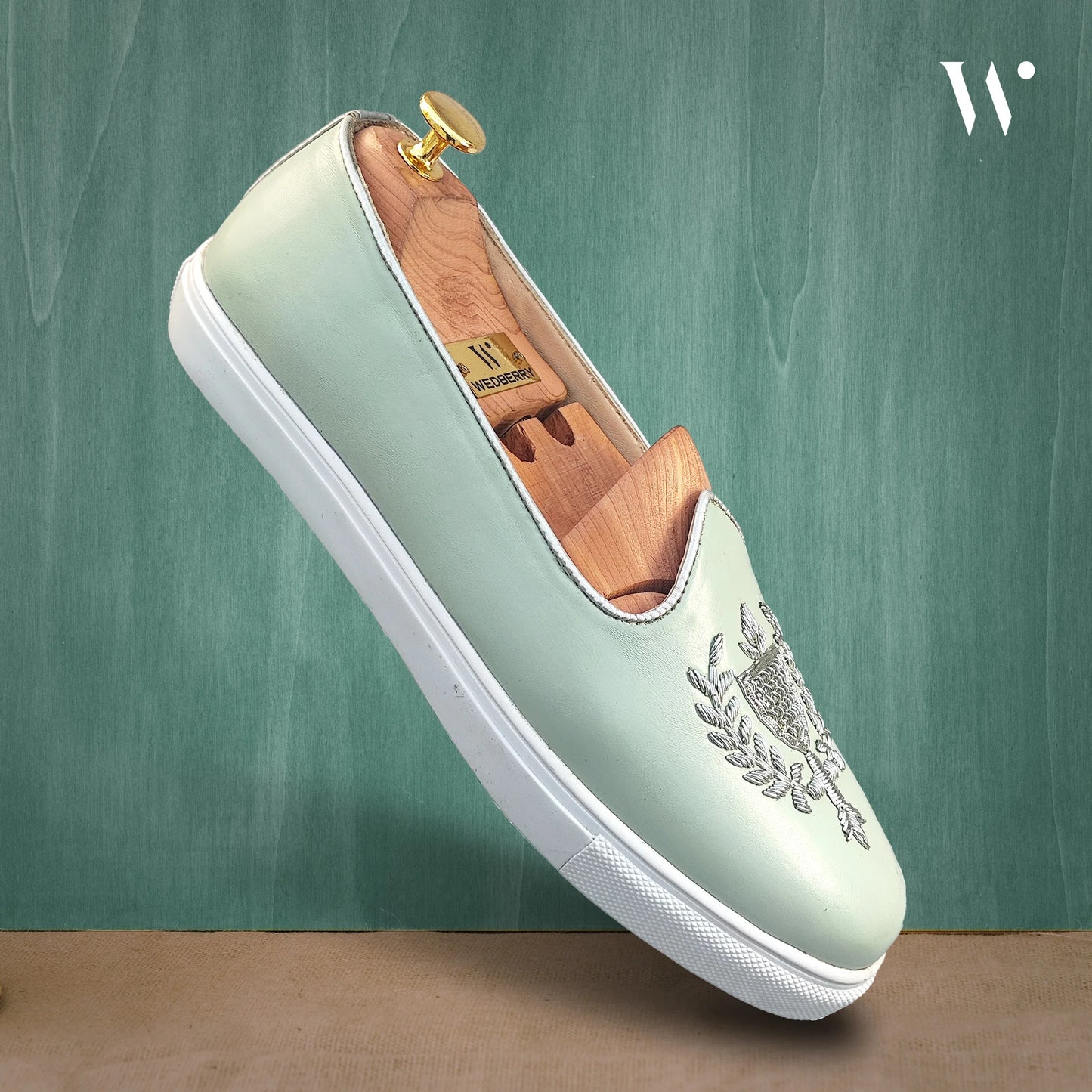 Mint Green Zardozi Handwork Wedding Sneaker Shoes Ethnic Mojari for Men