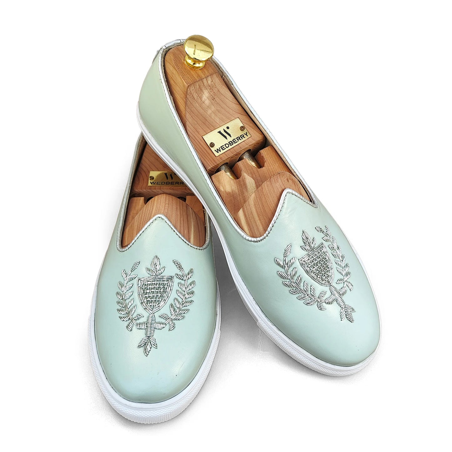 Mint Green Zardozi Handwork Wedding Sneaker Shoes Ethnic Mojari for Men