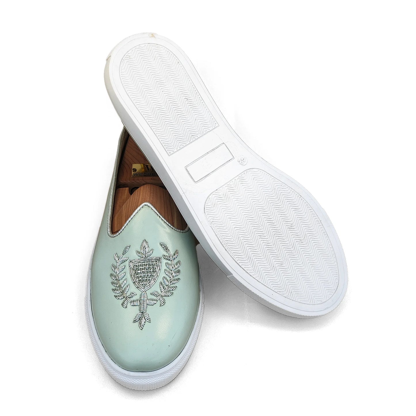 Mint Green Zardozi Handwork Wedding Sneaker Shoes Ethnic Mojari for Men