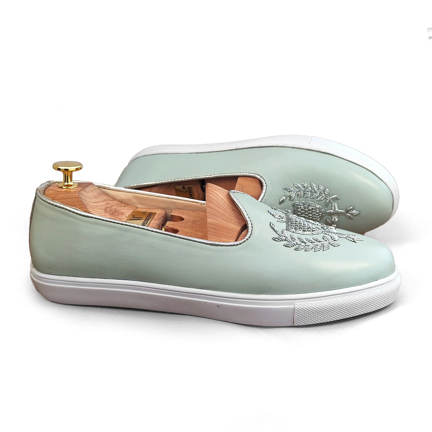 Mint Green Zardozi Handwork Wedding Sneaker Shoes Ethnic Mojari for Men