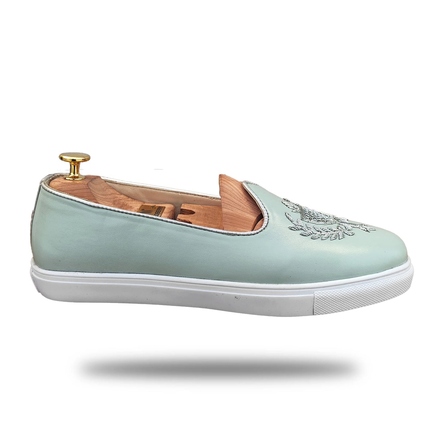 Mint Green Zardozi Handwork Wedding Sneaker Shoes Ethnic Mojari for Men