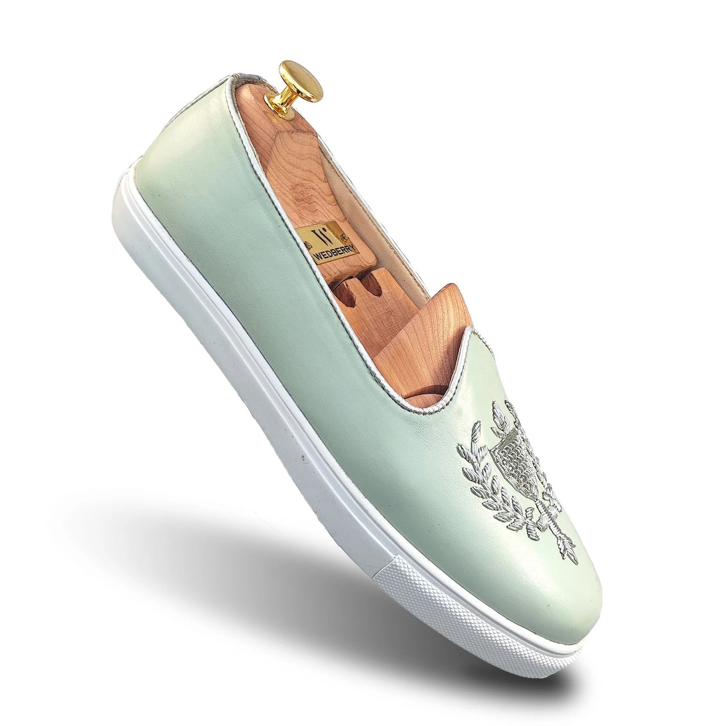 Mint Green Zardozi Handwork Wedding Sneaker Shoes Ethnic Mojari for Men