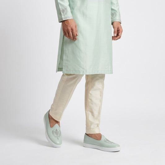 Mint Green Zardozi Handwork Wedding Sneaker Shoes Ethnic Mojari for Men