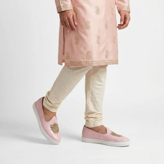 Light Pink Zardozi Handwork Wedding Sneaker Shoes Ethnic Mojari for Men