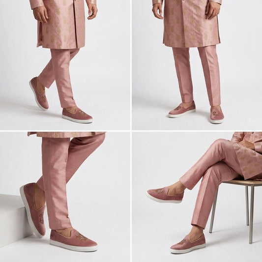 Fusia Pink Zardozi Handwork Wedding Sneaker Shoes Ethnic Mojari for Men