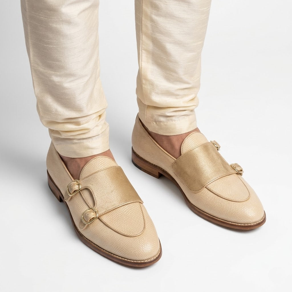Crème Pearl Monk Strap Loafers for Men