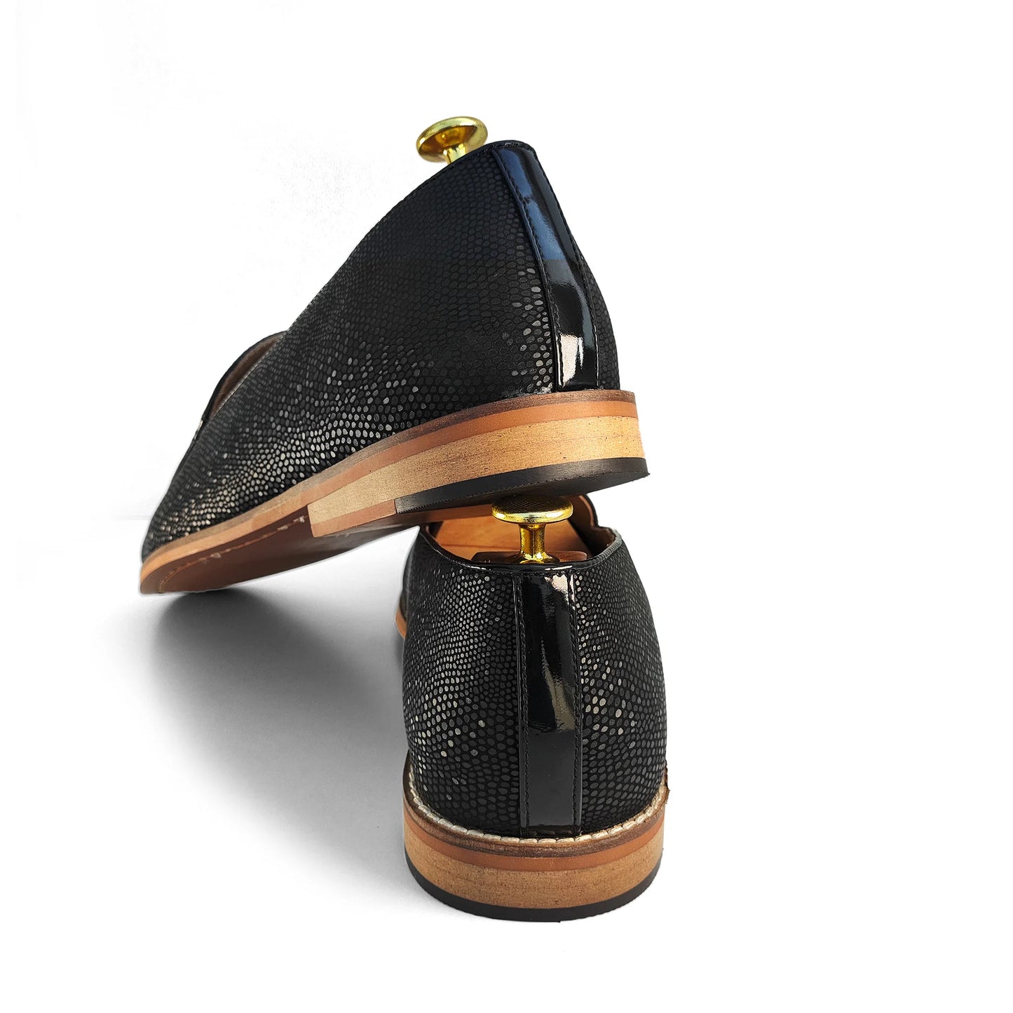 Black Snake Print and Velvet Tassle Ethnic Wedding Shoes Loafer Slipon for Men