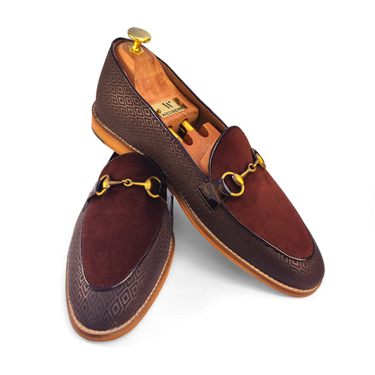 Brown Synthetic and Velvet with Buckle Ethnic Wedding Ethnic Shoes Party Loafer Slipon for Men