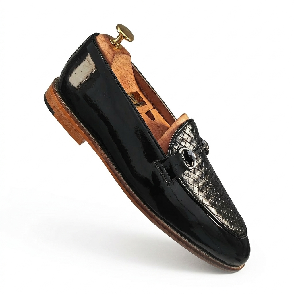 Black Checkered Buckle Slip-on Shoes Dress and Party Shoes for Men