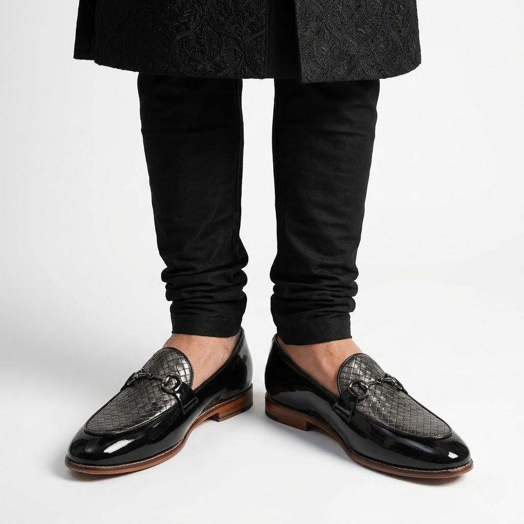 Black Checkered Buckle Slip-on Shoes Dress and Party Shoes for Men