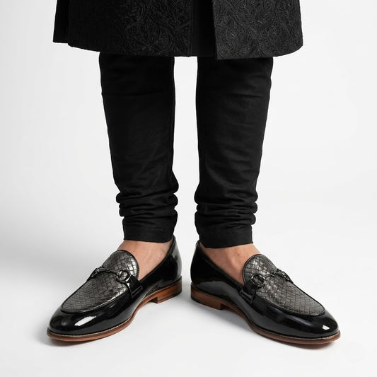 Black Checkered Buckle Slip-on Shoes Dress and Party Shoes for Men