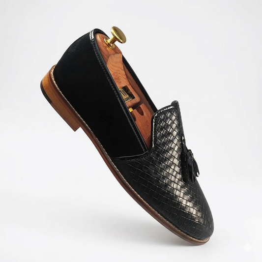 Black Checkered Tassel Slip-on Shoes Dress and Party Shoes for Men