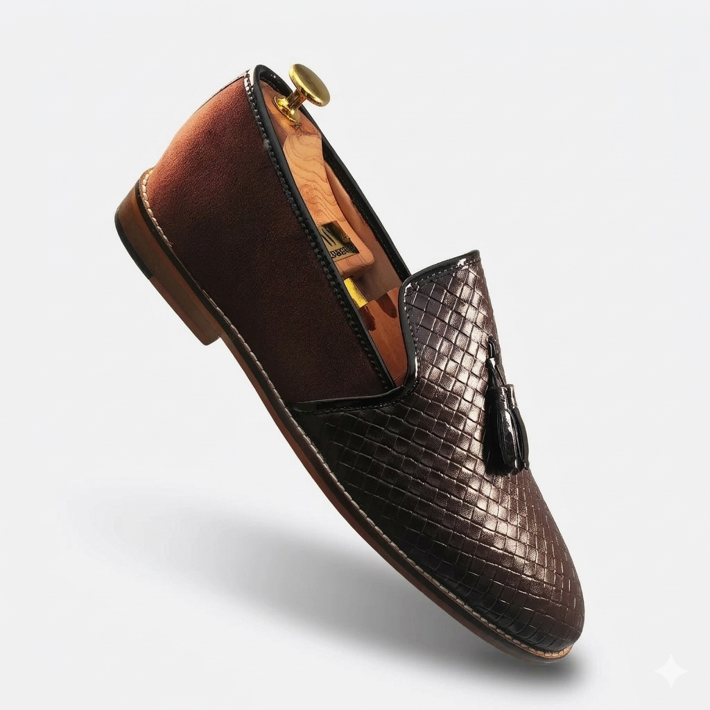 Brown Checkered Tassel Slip-on Shoes Dress and Party Shoes for Men