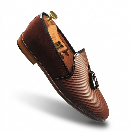 Brown Wood Tassel Slip-on Shoes Dress and Party Shoes for Men