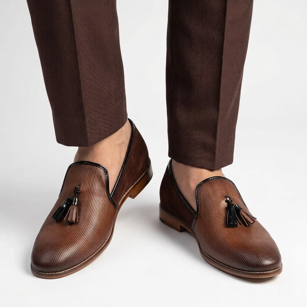 Brown Wood Tassel Slip-on Shoes Dress and Party Shoes for Men