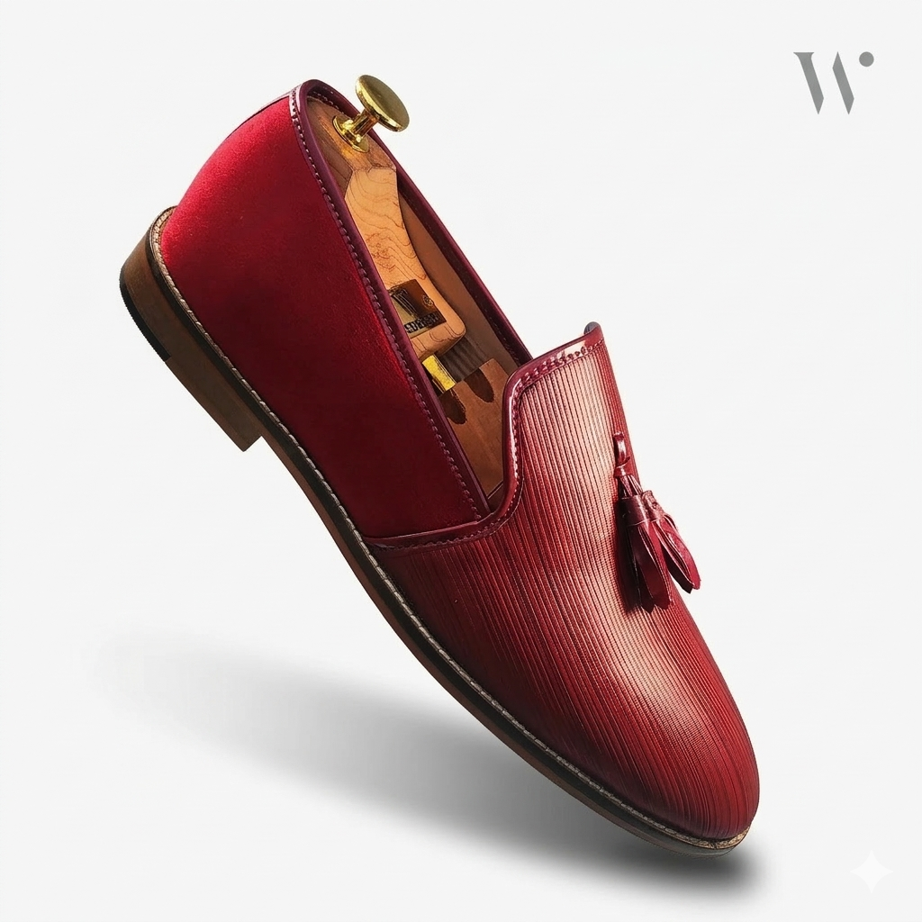 Maroon Wood Tassel Slip-on Shoes Dress and Party Shoes for Men