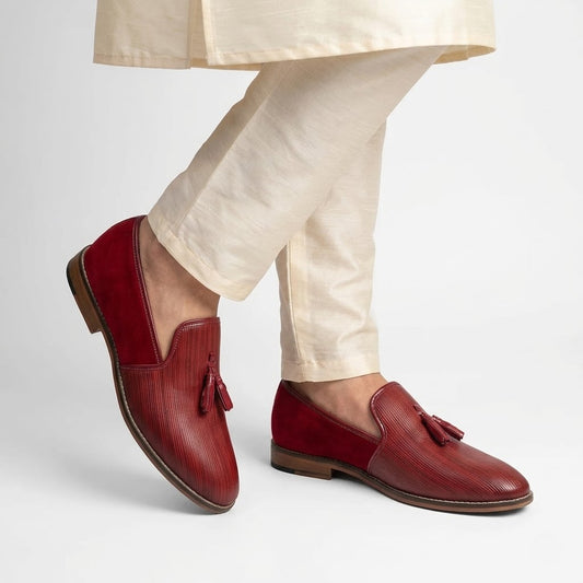 Maroon Wood Tassel Slip-on Shoes Dress and Party Shoes for Men