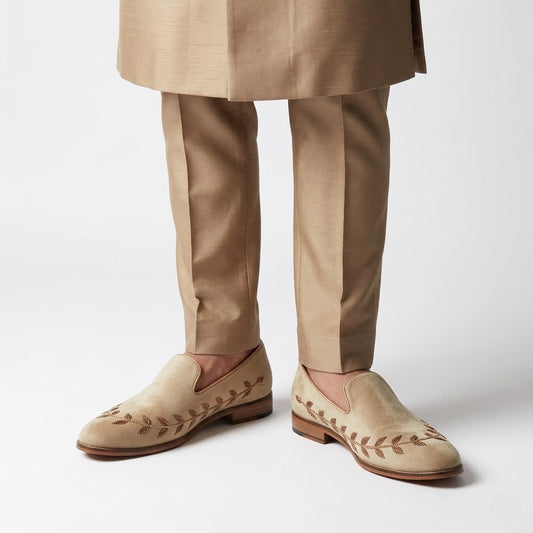 Mewati Beige Shoes with Zardozi Handwork