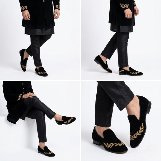 Black Velvet with Antique Gold Zardozi Handwork for Men