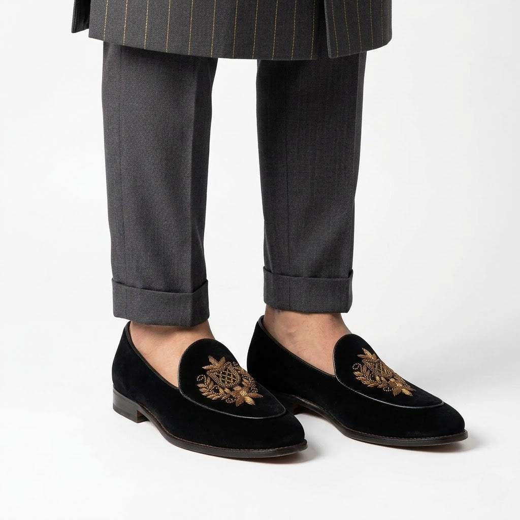 Black Velvet with Gold Zardozi Handwork on Apron