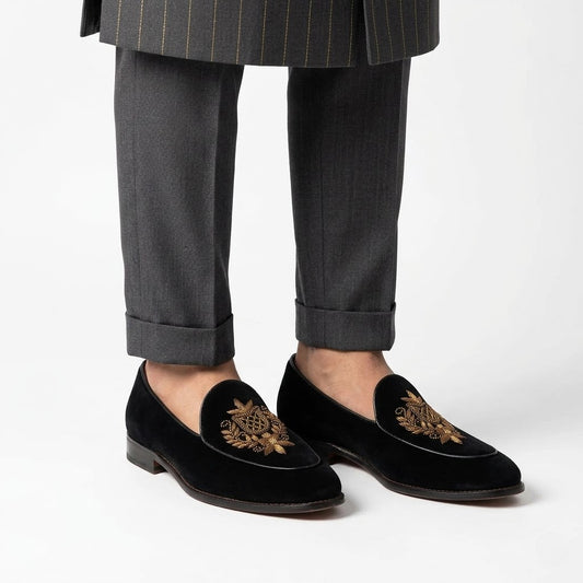 Black Velvet with Gold Zardozi Handwork on Apron