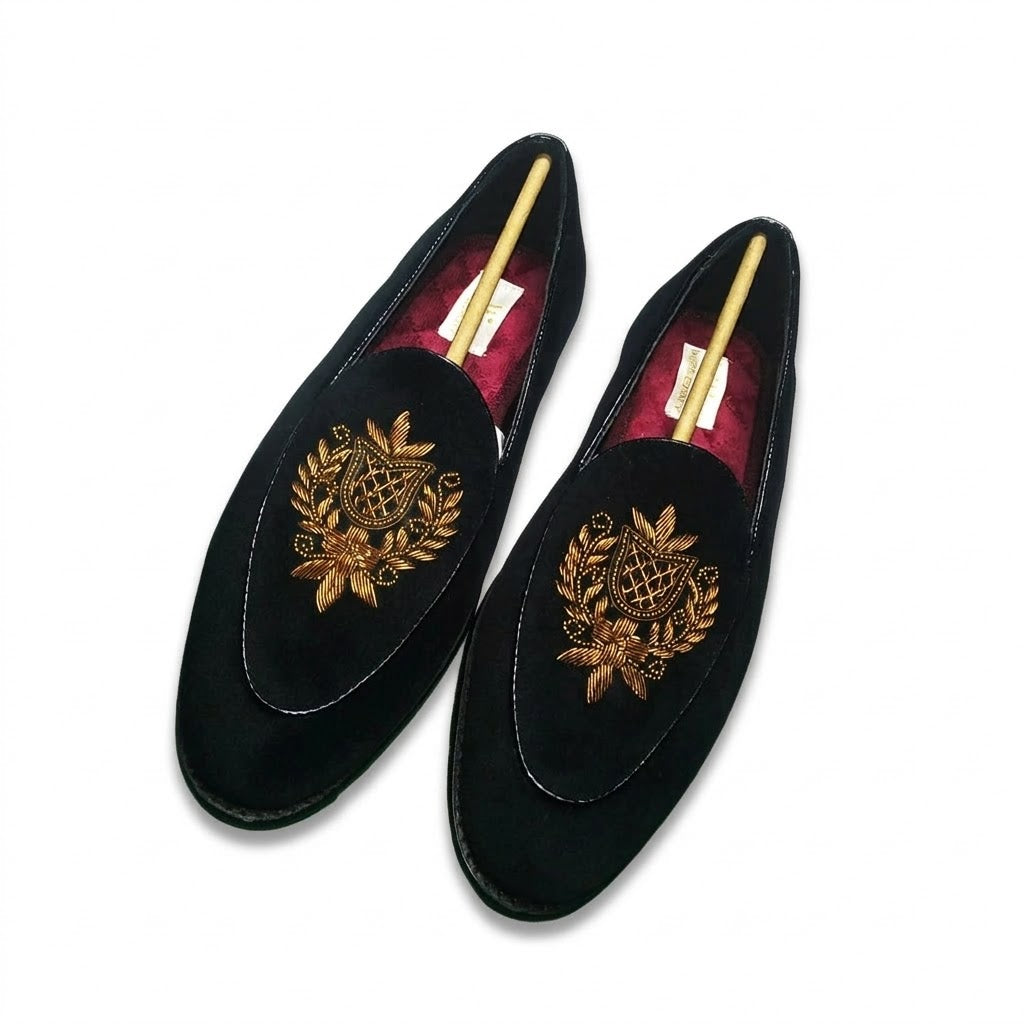 Black Velvet with Gold Zardozi Handwork on Apron