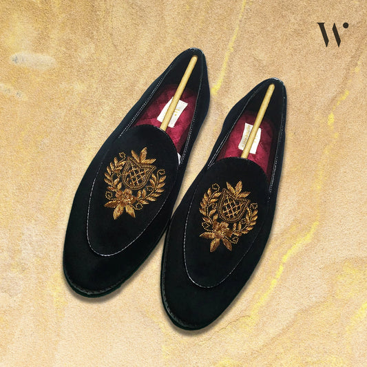 Black Velvet with Gold Zardozi Handwork on Apron