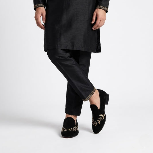 Black Velvet with Light Gold Zardozi Handwork for Men