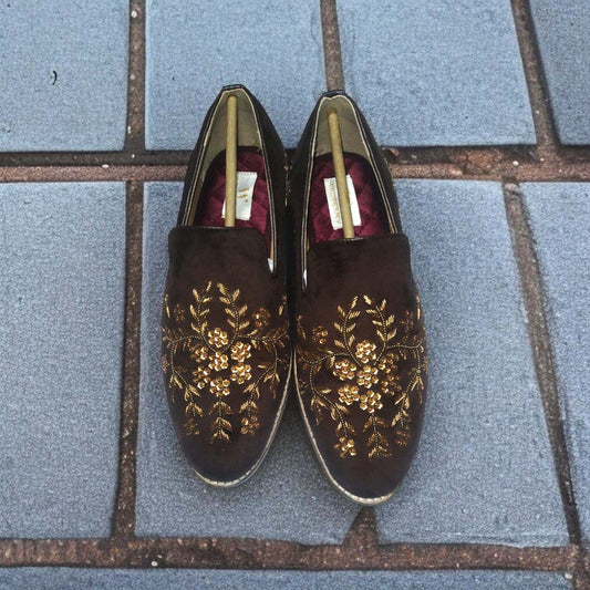 Kasturi Brown Shoes with Zardozi Handwork