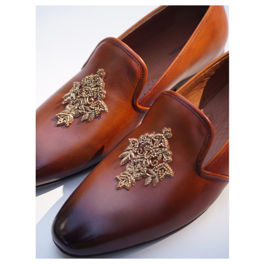 Brown Gold Zardozi Handwork on Apron