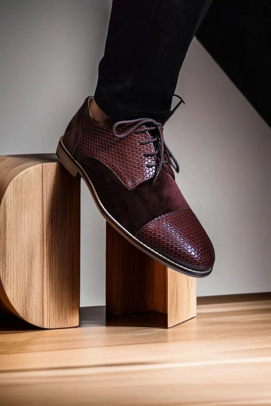 Brown Woven Leather with Suede Laceup