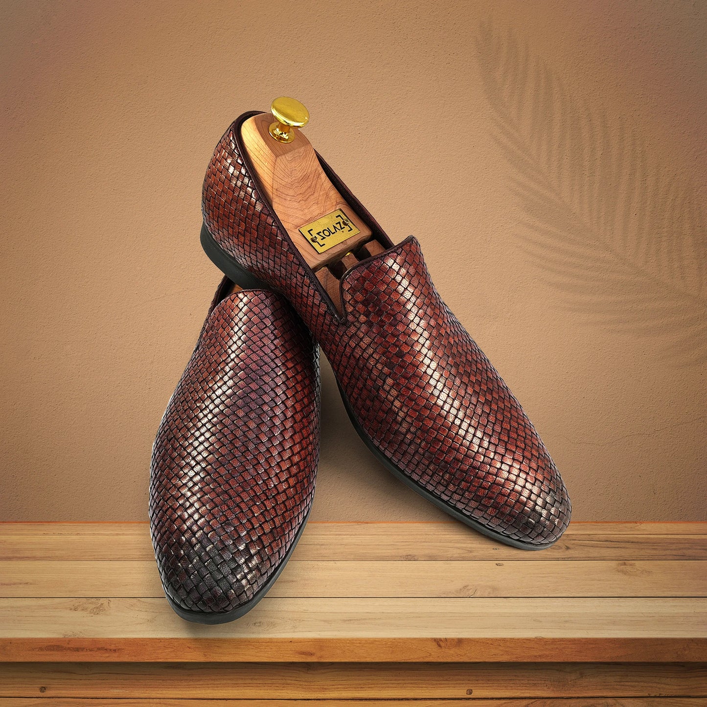 Solaz Brown Woven Loafer Slipons Shoes Made of Real Leather for Men