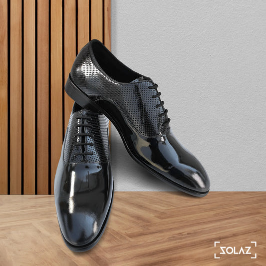 Solaz Black Patent Dress Oxford Shoes Made of Real Leather for Men